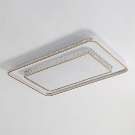 Crystal Led Golden Ceiling Mount Lamp - 2-Tier Geometric Shape Minimalist Design