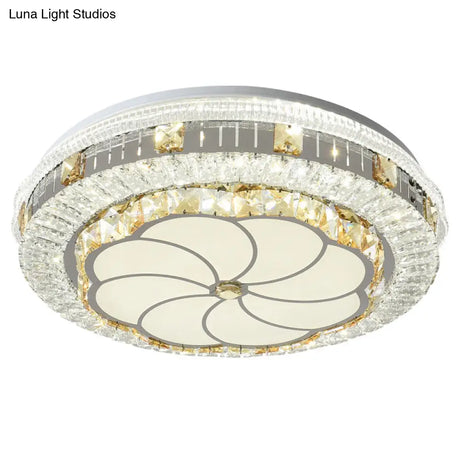 Crystal Led Modern Flush Mount Ceiling Light For Drum Bedroom In White