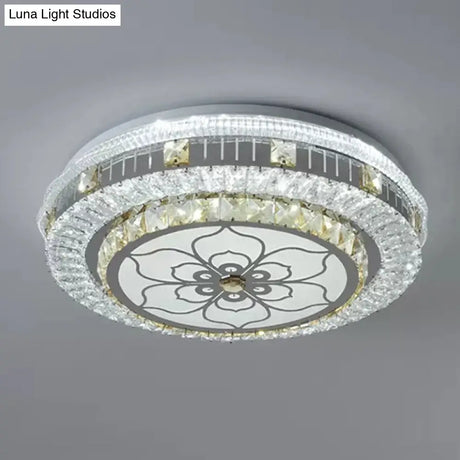 Crystal Led Modern Flush Mount Ceiling Light For Drum Bedroom In White