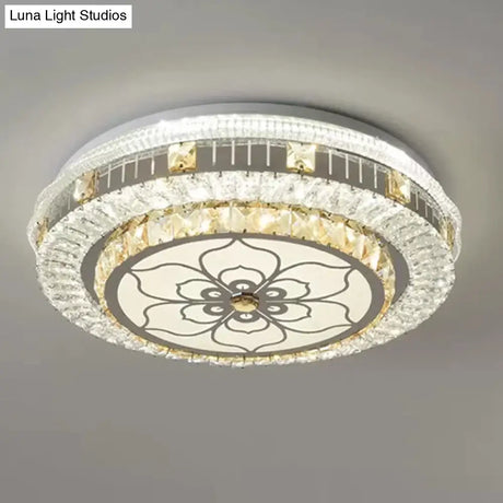 Crystal Led Modern Flush Mount Ceiling Light For Drum Bedroom In White