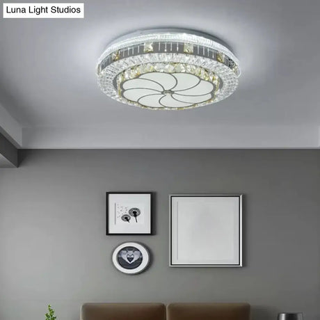 Crystal Led Modern Flush Mount Ceiling Light For Drum Bedroom In White