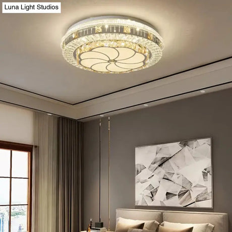 Crystal Led Modern Flush Mount Ceiling Light For Drum Bedroom In White
