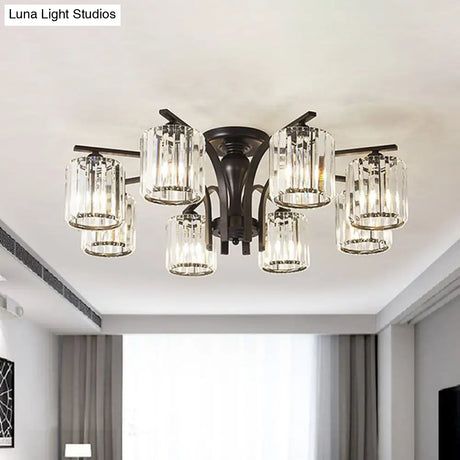 Crystal Shade Nordic Metal Semi Flush Mount Light (6/8/10 Lights) - Black Ceiling Fixture