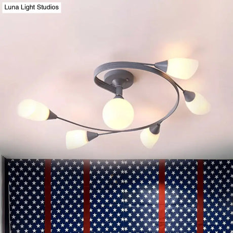 Curly Semi Flush Mount Ceiling Lamp With Nordic Iron & White Glass Shade - 4/6 Head Options In Grey