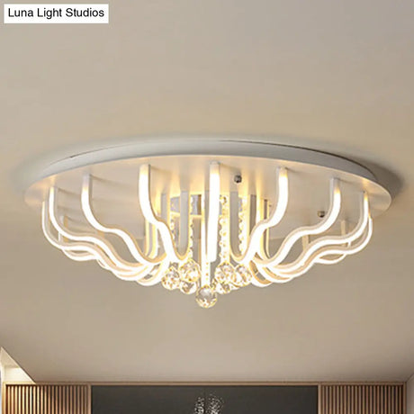 Curved Acrylic Flush Mount Led Ceiling Lamp In White: Simple Modern Design (27’/31.5’ W