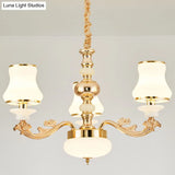 Curved Arm Metal Chandelier With Opal Glass Shade - Modern Hanging Lamp For Living Room