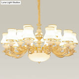 Curved Arm Metal Chandelier With Opal Glass Shade - Modern Hanging Lamp For Living Room