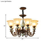 Curvy Armed Pendant Chandelier - Rural Style Black-Gold Metallic Ceiling Light With Blossom Shade