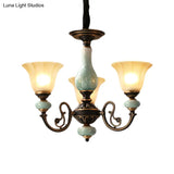 Curvy Armed Pendant Chandelier - Rural Style Black-Gold Metallic Ceiling Light With Blossom Shade