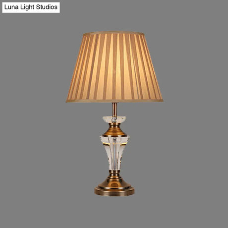 Curvy Fabric Table Light With Hand-Cut Crystal Small Desk Lamp In Beige