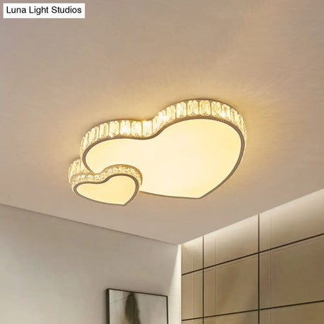 Cut Crystal Led Flush Mount Recessed Lighting In White - Minimalist Dual Heart Design