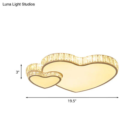 Cut Crystal Led Flush Mount Recessed Lighting In White - Minimalist Dual Heart Design