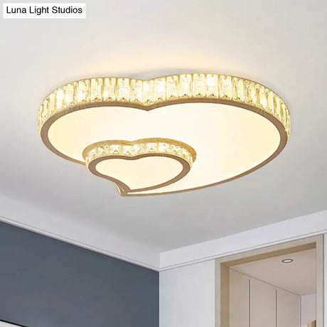 Cut Crystal Led Flush Mount Recessed Lighting In White - Minimalist Dual Heart Design