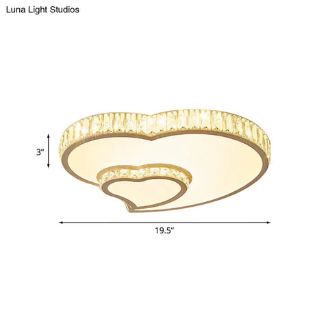 Cut Crystal Led Flush Mount Recessed Lighting In White - Minimalist Dual Heart Design