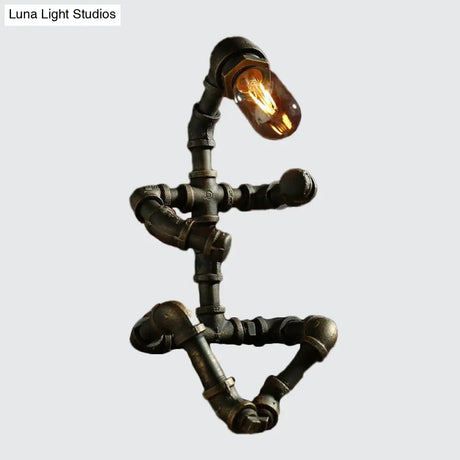 Cyberpunk Iron Pipe Robot Nightstand Lamp - Single-Bulb Brass/Copper Light For Boys Room