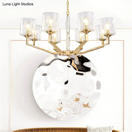 Cylinder Ceiling Chandelier - Clear Glass Traditional Style 6/8 Light Brass Fixture Ideal For Living