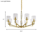 Cylinder Ceiling Chandelier - Clear Glass Traditional Style 6/8 Light Brass Fixture Ideal For Living