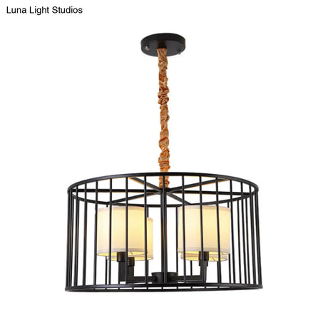 Cylinder Pendant Chandelier: Classic Metal 4-Light Black Fixture With Fabric Shade - Perfect For
