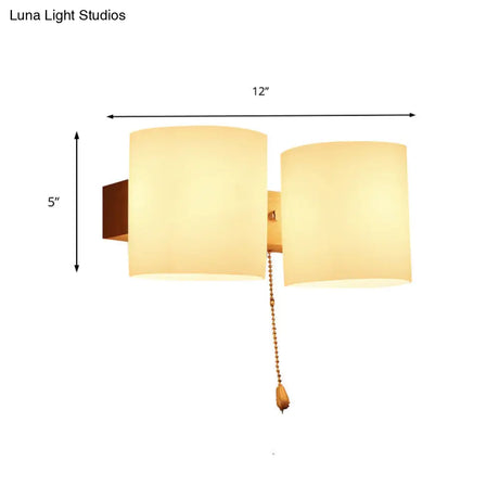 Cylinder Shade Frosted Glass Japanese Wall Lamp - Beige Bedroom Lighting