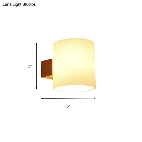 Cylinder Shade Frosted Glass Japanese Wall Lamp - Beige Bedroom Lighting