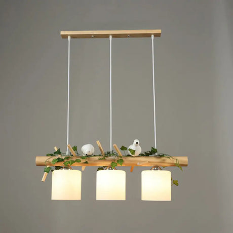 Cylindrical Milk Glass Island Lamp With Bird Deco For Country Style Restaurants 3 / Green