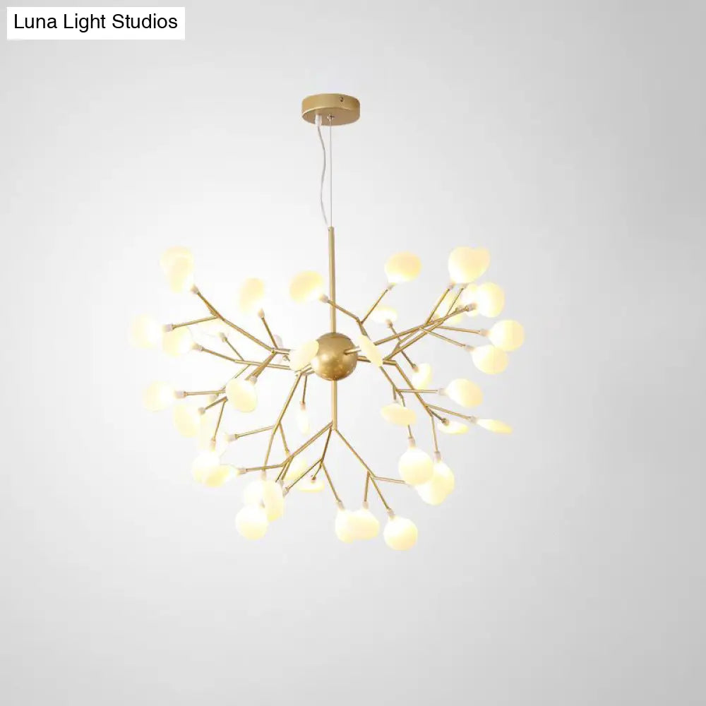 Designer Acrylic Leaf Chandelier Pendant With Gold Finish For Bedroom Ceiling