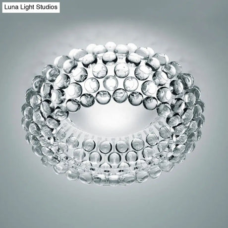 Designer Clear Glass Led Bedroom Flush Ceiling Light Fixture - 14’/19.5’/25.5’ Wide Bubble Lighting