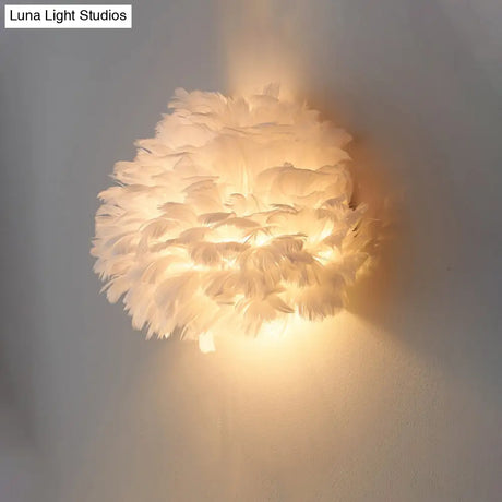 Designer Half Globe Wall Sconce With Feather Accent White/Grey Finish