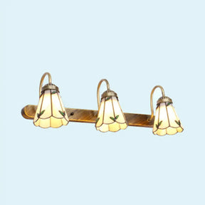 Designer Tiffany Beige Glass Vanity Sconce: Floral Wall Mounted Light Fixture