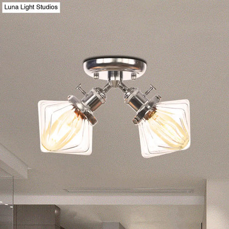 Diamond Amber/Clear Glass Semi Mount Farmhouse Light Fixture - 2 - Light Flush Black/Bronze Design