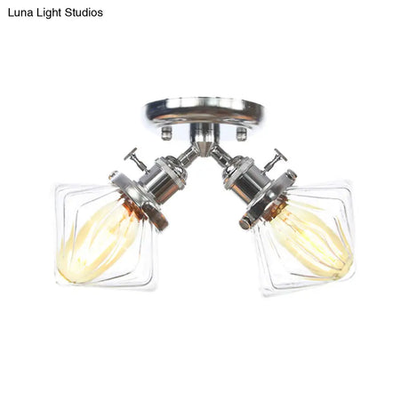 Diamond Amber/Clear Glass Semi Mount Farmhouse Light Fixture - 2 - Light Flush Black/Bronze Design
