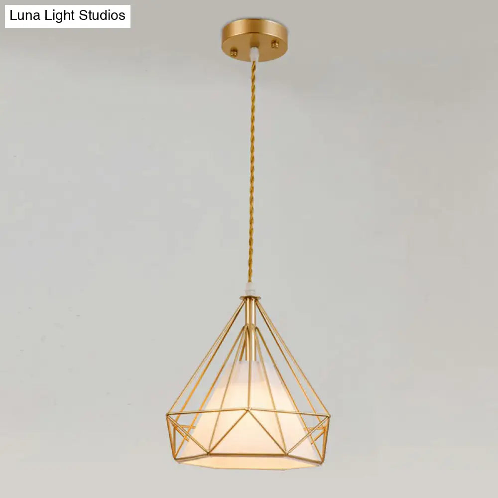 Diamond Cage Iron Pendant Light For Dining Room - Vintage Hanging Fixture