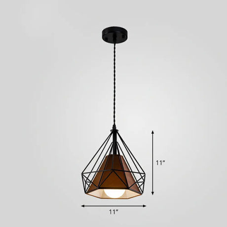 Diamond Cage Iron Pendant Light For Dining Room - Vintage Hanging Fixture Black / Brown