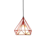 Diamond Loft Ceiling Hang Lamp - 1 Head Iron Pendant Lighting In Black/White/Green With Cone Fabric