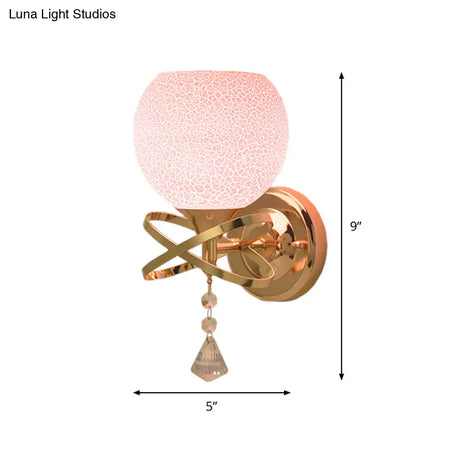 Diamond Sconce Crystal Wall Lamp With Pink Cracked Glass Shade - Post Modern 1-Light Fixture