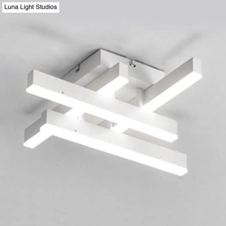 Dining Room Flush Mount Light With Crossed Line Acrylic Shade 4/6 Lights Warm/White White Ceiling