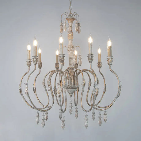 Distressed Wood Pendant Chandelier With Droplet - Classic Lighting For Living Room 10 /