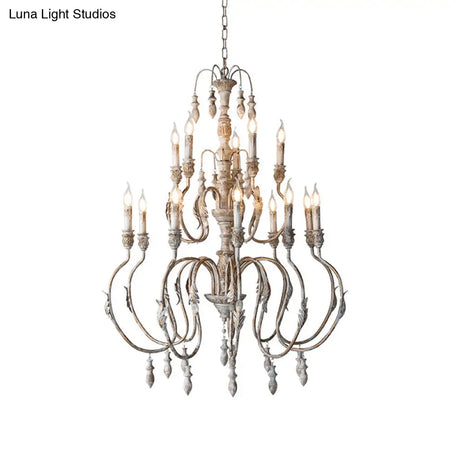 Distressed Wood Pendant Chandelier With Droplet - Classic Lighting For Living Room