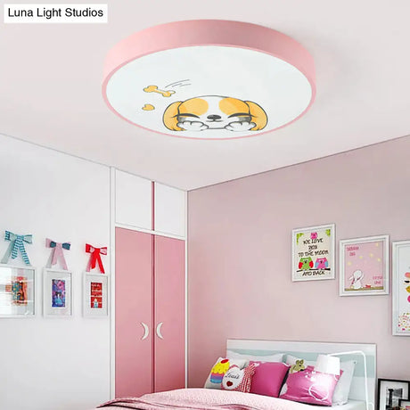Doggy Kid Bedroom Lovely Pink Acrylic Round Flush Mount Ceiling Light