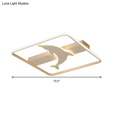 Dolphin Ceiling Mount Light - Led Flush Acrylic Animal Lamp In White Finish