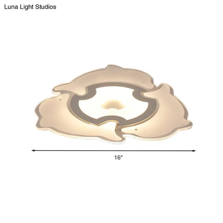 Dolphin Flushmount Animal Led Ceiling Light In White For Kindergarten