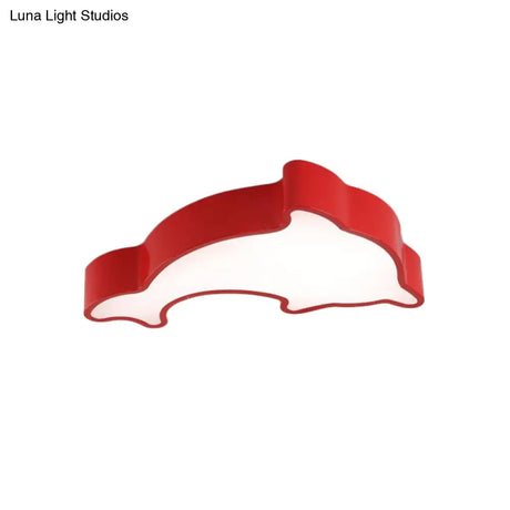 Dolphin Led Ceiling Light For Children’s Bedroom - White/Red/Yellow Acrylic Flush Mount Fixture