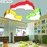 Dolphin Nursery Led Ceiling Lamp Cartoon Flush Mount Light In Red/Yellow/Blue 19.5/23.5 Width
