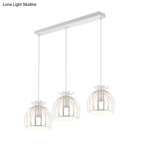 Dome Cage Pendant Light With 3 Heads In Metallic Loft Style For Dining Room - Black/White