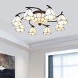 Dome/Conical Semi Flush Mount Mediterranean Ceiling Lamp - 11 Lights White/Blue Glass Ideal For