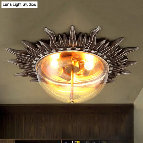 Dome Flush Ceiling Light: Traditional Clear Glass 3 - Bulb Aged Silver Design For Living Room