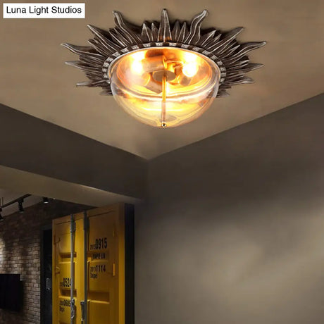 Dome Flush Ceiling Light: Traditional Clear Glass 3 - Bulb Aged Silver Design For Living Room