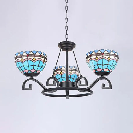 Dome Hanging Chandelier With Blue And Clear Glass Baroque Design - 3/6/8 Lights Perfect For Living