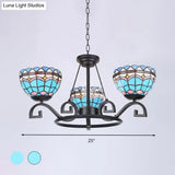 Dome Hanging Chandelier With Blue And Clear Glass Baroque Design - 3/6/8 Lights Perfect For Living