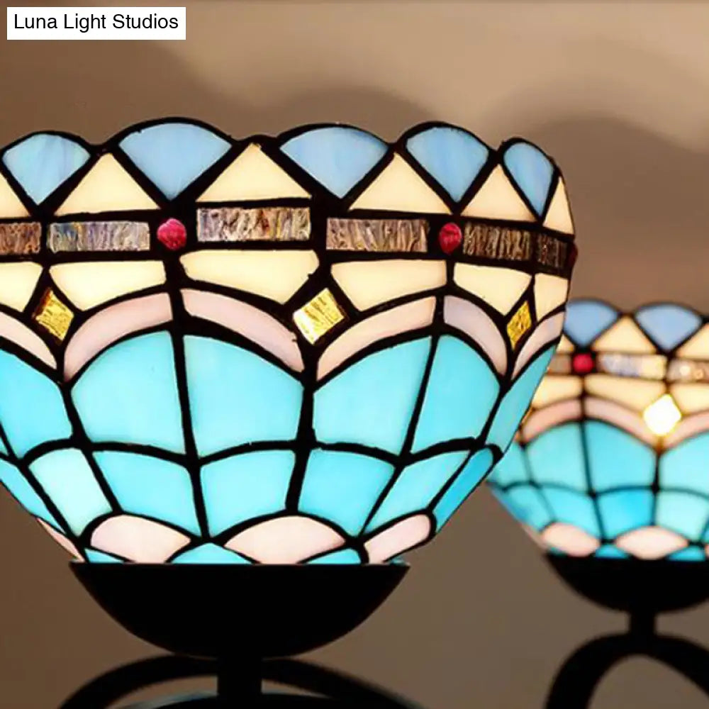 Dome Hanging Chandelier With Blue And Clear Glass Baroque Design - 3/6/8 Lights Perfect For Living